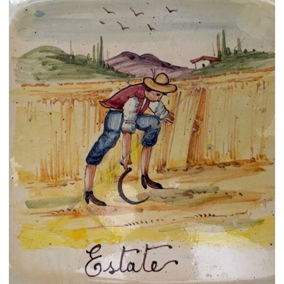 Set of 4 Hand Painted SEASONS Square Plates 9" Italy Vintage RARE - Picture 15 of 16